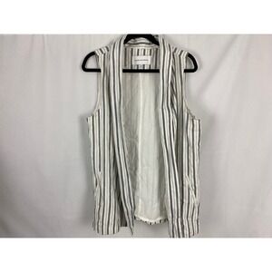 Cupcakes and Cashmere Women Striped Longline Open Front Vest White Navy Blue‎ M